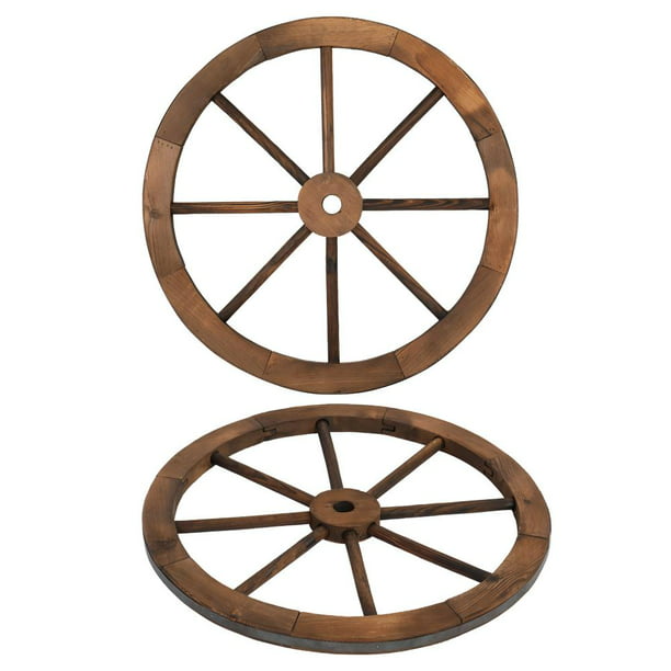 Set of 2 Garage Patio VINGLI 24 Decorative Wooden Wheel Vintage Old Western Style Wall Hanging Wagon for Bar Carbonized Solid Fir Wood